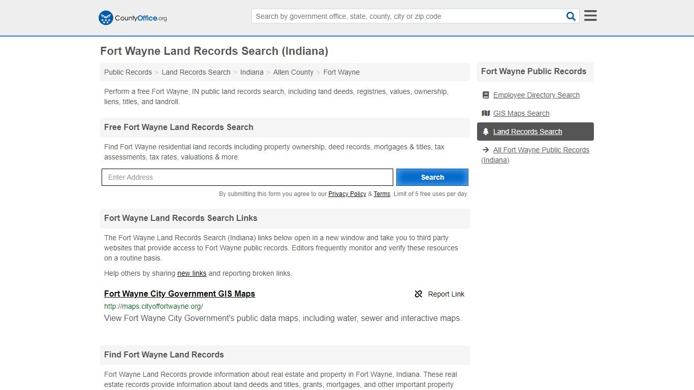 Fort Wayne Land Records Search (Indiana) - County Office